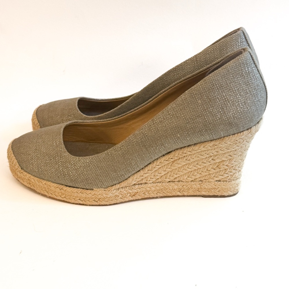 J. Crew Seville Wedge Espadrille Metallic Beige Canvas Size 9